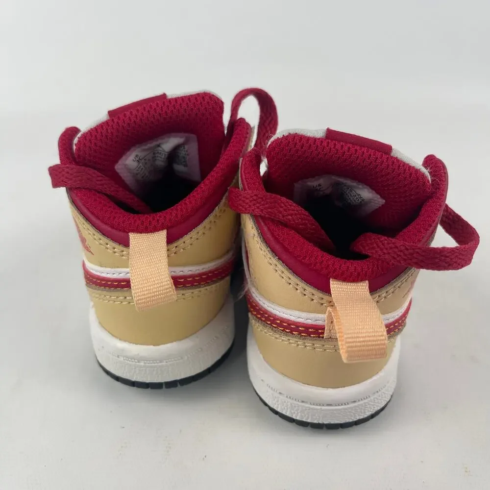 Nike Air Jordan 1 Mid Toddler Red Tan White Shoes US Size 3C